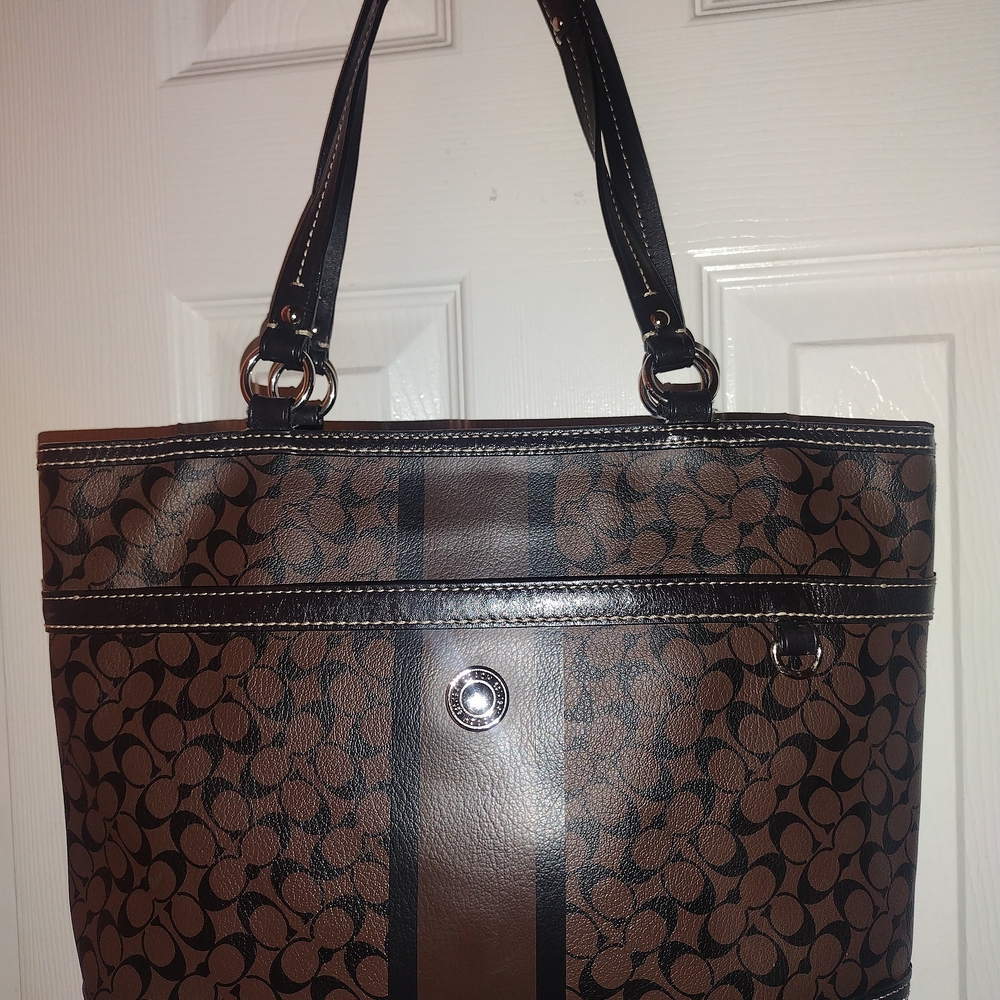 Coach Signature Brown And Black Purse#a1 - Picture 4 of 6